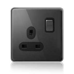 Stainless steel  Socket AW-UK Socket With Switch With Indicator Light-Black